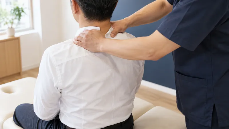 首と肩をほぐす施術
